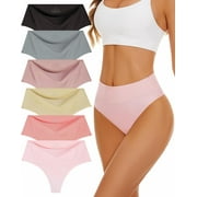 Sunm Boutique High Waisted Thongs for Women Tummy Control Underwear Thongs Underwear 6 Pack
